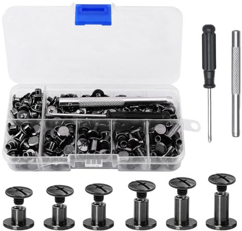 110 Sets Chicago Binding Schrauben Kits, 4/5/6/8/10/12mm Leder Nieten Set, 6 Größen Chicago Schrauben Bindungsschrauben, Leder Nieten Chicago Bindungsschrauben, Schrauben Ledernieten für DIY Handwerk