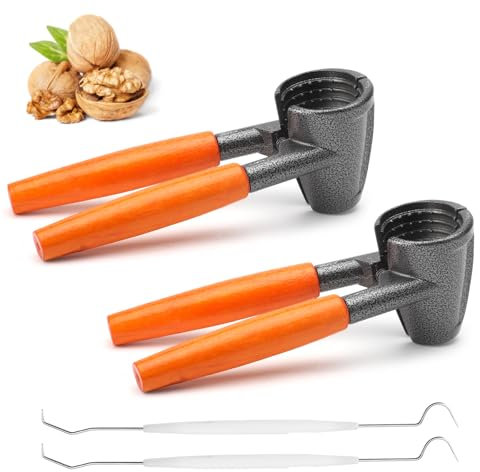 HENGBIRD 2 Pezzi Schiaccianocis con Manico in Legno, Universale Schiaccia Noci con 2 Aghi da Noce, Schiaccianoci per Nocciole, Noci, Mandorle, Pistacchi