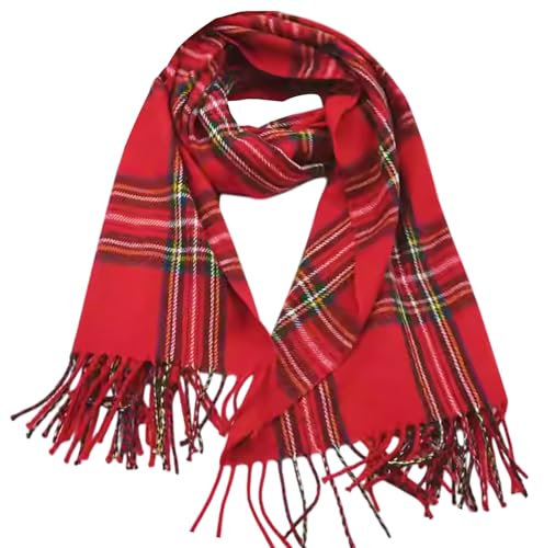 UILYNIU Herren Herbst Baumwolle kariert Schal übergroßer Herbstschal Winterschal Karo Tartan Schultertuch Plaid Deckenschal Modeschal Weicher (Rot)