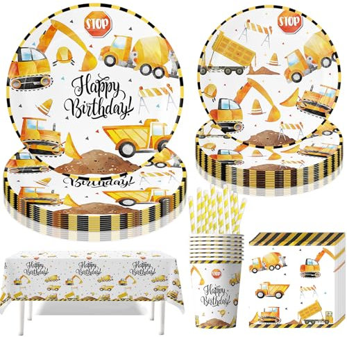 51 Stück Baustelle Partygeschirr Geburtstag Deko,Baustelle Partygeschirr Geburtstag,Baustelle Geburtstag Deko,Bagger Partygeschirr Set,Baustelle Partyteller Geburtstag Geschirr