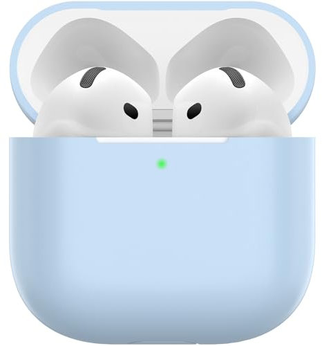 Nemteur Custodia per Airpods 4, Case Protettiva Sottile in Silicone per AirPods 4th 2024 (USB-C) Cover in Silicone Visibile con LED Frontale, Azzurro