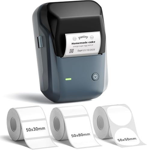 NIIMBOT B1 Label Maker Machine, 2 Inch Bluetooth Thermal Label Printer, Easy to Use Sticker Printer Compatible with iOS and Android, with 1 Roll Waterproof Labels (With 3 rolls of labels, Blue)