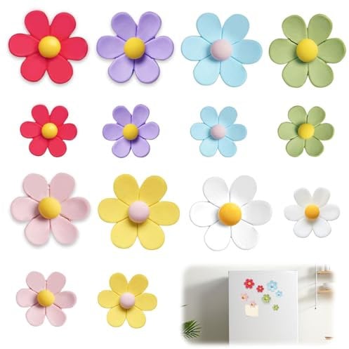 Raheem 14pcs Flower Magnets Fridge Magnets Cute 3D Daisy for Fridge Colorful Resin Decorative Magnets for Kitchen Office Whiteboard Locker Refrigerator Car