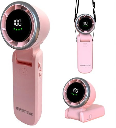 Ventilateur Portable à Main avec Technologie Turbo,13550 tr/min Refroidissement Instantané,5 Vitesses,Recharge USB Rapide 2H,Jusqu'à 12h,Affichage Numérique,pour Extérieur,Voyage,Travail- Rose