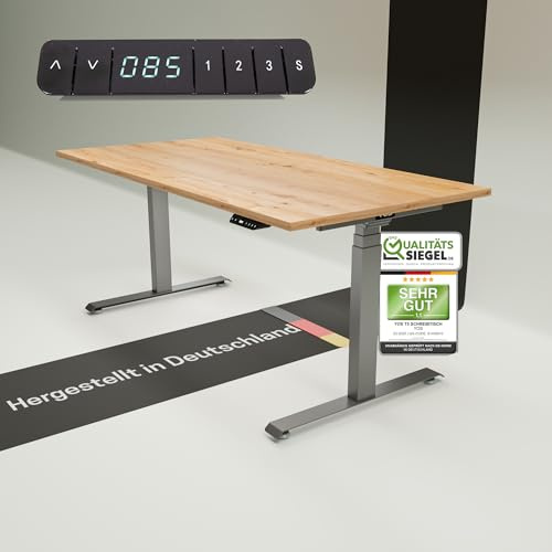 YOS T5 höhenverstellbarer Schreibtisch | elektrisch Verstellbarer Schreibtisch, ergonomischer Stehtisch | Profiqualität | Stabilität (Graphit + Asteiche, 120 x 80 cm)
