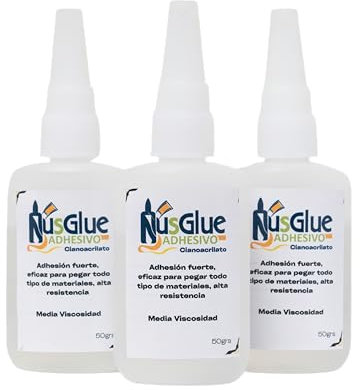 NusGlue Kit 3 Unidades x 50g – Pegamento Cianoacrilato Profesional | Adhesivo Instantáneo Ultra Fuerte para Plástico, Madera, Metal, Cerámica, Goma | Secado Rápido | Alta Resistencia