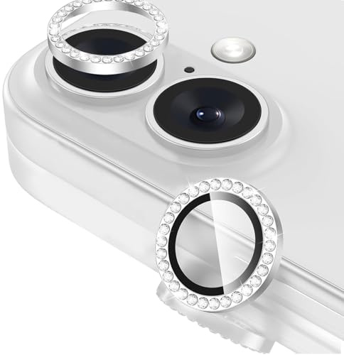 AzureRay Kameraschutz für iPhone 16, Glitzer Bling Design für iPhone 16 & 16 Plus, Ultra HD Clear Diamond Camera Protector, Einfach zu Verwenden, Silber (2 Stück)