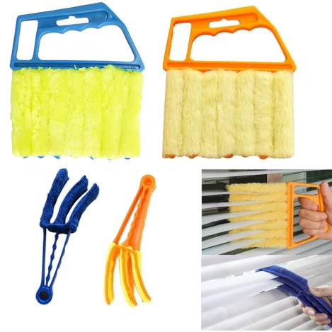 4 Pcs Blind Cleaners, Include 2 Pcs 7 Finger Duster Brush & 2 Pcs Shutter Cleaner Brushes, Washable Venetian Blind Cleaner Tool, Blind Duster For Window & Air Conditioner