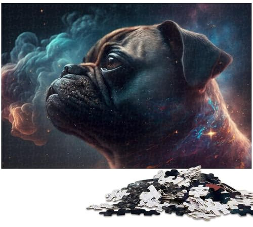 Mops-Nebel-Puzzle, 1000 Teile, Puzzle für Erwachsene, einzigartiges Herausforderungsspiel, geeignet für Jugendliche ab 14 Jahren, Größe 38 x 26 cm