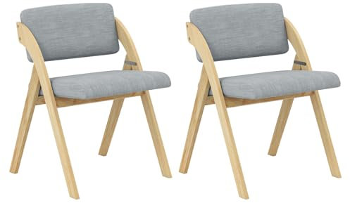 COSTWAY 2er Set Esszimmerstühle, klappbarer Küchenstuhl mit Gummiholzbeinen, gepolsterter Sitz und Rückenlehne, Klappstuhl Beistellstuhl, tragbarer Bürostuhl für Esszimmer Office Events (Grau)