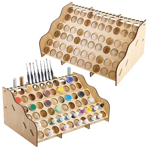 NBEADS Wooden Paint Organizer, 60 Holes Wood Paint Bottle Storage Rack Painting Brush Holder for Miniature Art Craft Supplies Storage, 42.5x27.5x18.5cm