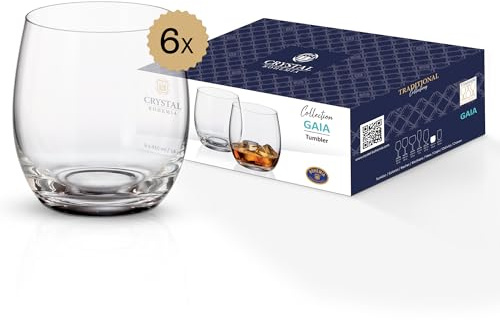 CRYSTAL BOHEMIA Tumbler Glas-Set - 6er Set, je 410 ml, spülmaschinenfest, robust, kratzfest & elegant - Vielseitige Kristallgläser für Whisky, Cocktails & Softdrinks - Ideal als Geschenk