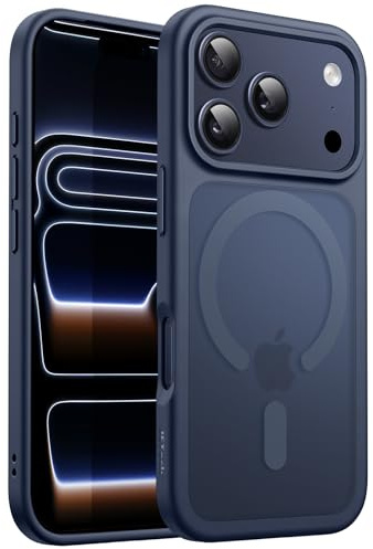 JETech Matte Magnetische Hülle für iPhone 17 Pro Max, Dunkelblau | Kompatibel mit MagSafe, Matte Transluzent Rückseite, Dünn Stoßschutz