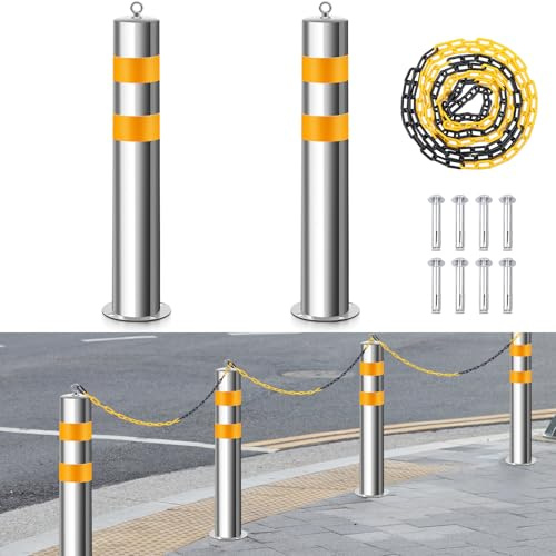 Yaocom 2 Pcs Stainless 31.5''x4.5 Safety Bollard Post with 1 Barrier Chain