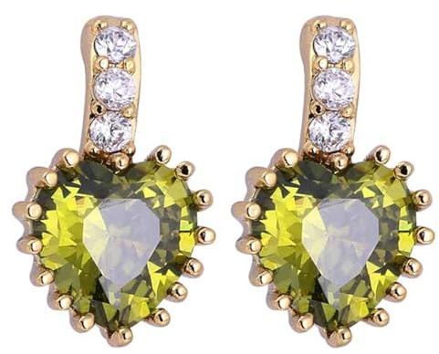 Grewod Piercing Ohrringe Stecker, Damen Gold 585 14K Elegant Grün Herz Granat mit Moissanit Ohrstecker