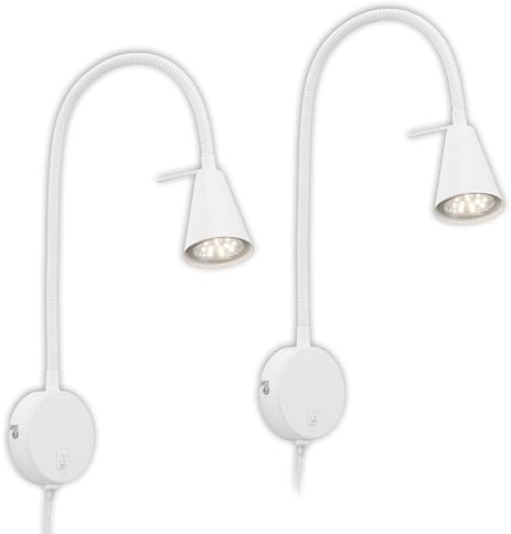 BRILONER - 2er-Set LED Leselampen mit Schalter am Gehäuse, schwenkbar, warmweißes Licht, Wandleuchte Innen, Wandlampe, Bettlampe, Lampe Bett, Leselicht, Nachttischlampe, 45 x 8 x 20,5 cm, Weiß