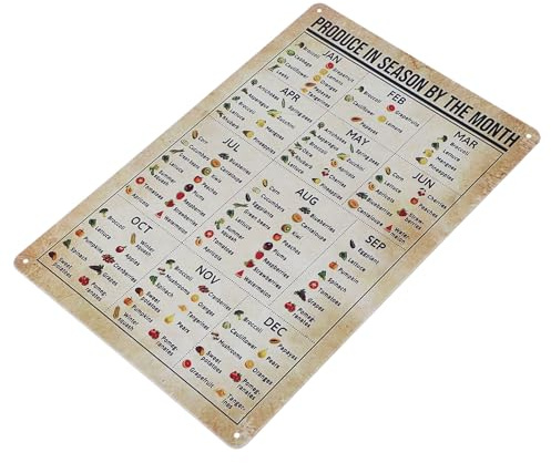 SHINEOFI Vintage Metallschild Gemüse Obst Saison Poster Robustes Saisonales Gemüsefrüchte wanddekor Praktisches Küchenkunstwerk mit Pflanzenwissen Rostfrei und Dekorativ für Haushalt
