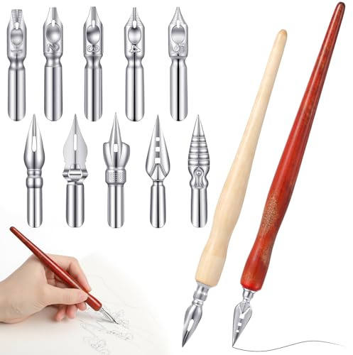 Ouligay 2 Stück Federhalter und Halter Set Federhalter Kalligraphie Schreibfeder Kalligraphie Stift Set mit 10 Federn Kalligraphiestifte Zeichenfeder zum Schreiben Malen für Karikaturisten Künstler