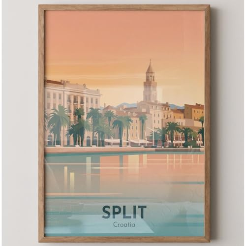 MJ-GRAPHICS® Poster Split Kroatien Kunstdruck malerisch Wandbild Pastellfarben Architektur Deko Wohnzimmer Sommer Vibes Wanddeko Historisch Flair Print A3 ohne Rahmen