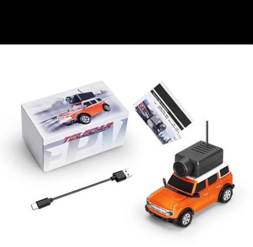 ARCSUN Minicam Racer FPV RC Car 1:64, App Controlled Toy Vehicle (Orange)