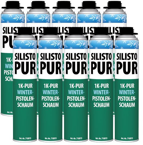 SILISTO PUR 1K Winter Pistolenschaum 10x 750 ml– Profi-Montageschaum, Verarbeitbar bis −10 °C, hohe Ausbeute, B2, Fenster- & Türeninstallation, Hohlraum-Füllung & Abdichtung