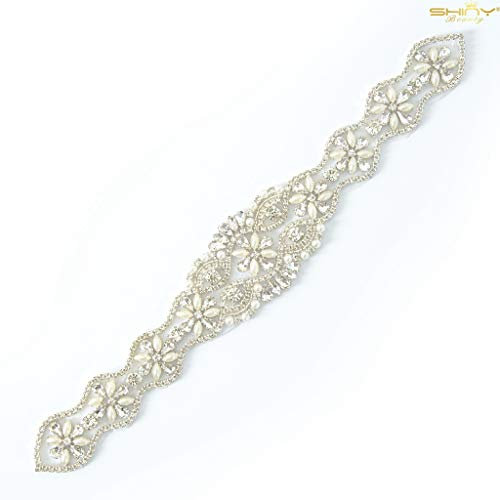 ShinyBeauty Hochzeit Schärpe Strass Applique Trim Strass Applique für Hochzeitskleid (Silber-181)