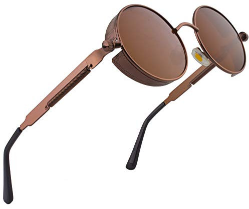 CGID E72 Retro Steampunk Style Unisex Inspired Round Metal Circle Polarized Sunglasses for Men and women