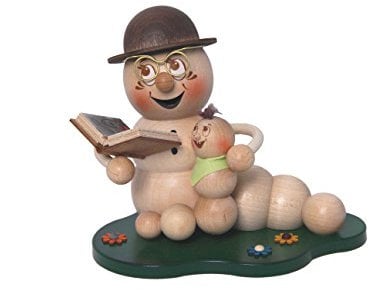 Drechslerei Kuhnert Rauchmann/Räucherfigur - Rauchwurm aus Holz - Rudi & ROSI - Motiv: Opa-Rudi mit Enkel - Höhe: ca. 14cm - Made in Germany