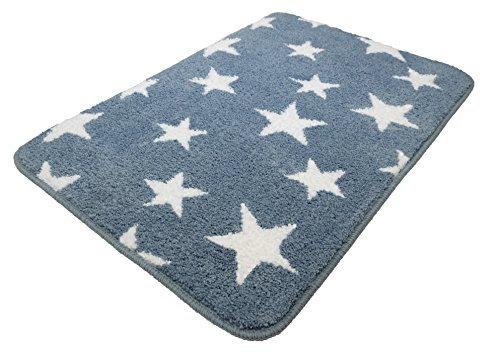 Meusch Badteppich Stars, Polyester, stahlblau, 90 x 60 x 1.5 cm