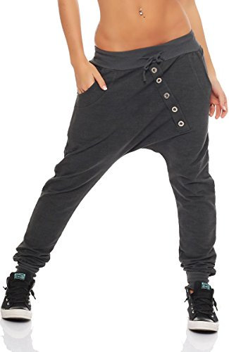 Malito Damen Jogginghose mit Knopfleiste | Sporthose meliert | Baggy zum Tanzen | Sweatpants - Trainingshose 7398 (dunkelgrau)