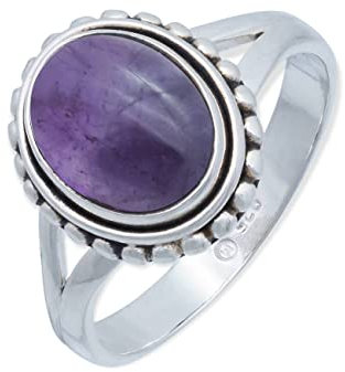mantraroma Anello in argento 925 da donna con pietra preziosa ametista viola semplice grande moderno