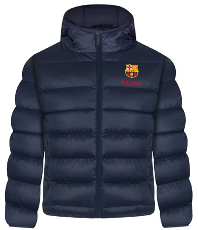 FC Barcelona Boys Quilted Jacket Hooded Winter Coat Official Navy 4-5 Years