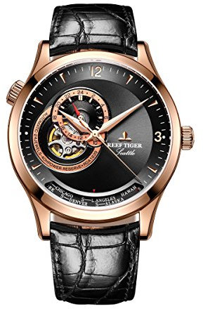 REEF TIGER Herren Uhr analog Automatik mit Leder Armband RGA1693-PBB