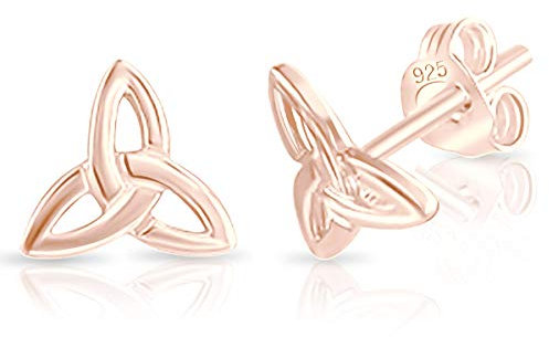 DTPsilver® KLEINE Ohrringe 925 Sterling Silber Rosen-Gold überzogen - Keltische Knoten Triquetra Dreifaltigkeit Ohrstecker - Durchmesser: 6 mm