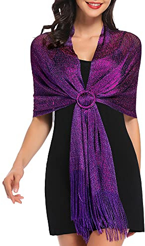 vimate Sparkling Metallic Shawls and Wraps for Bridal Weddings/Evening Party/Formal Dresses (With Free Shawl Buckle)