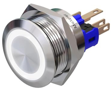 Metzler - Drucktaster 22mm - LED Ringbeleuchtung Weiß - IP67 IK10 - Edelstahl - Flach - Lötkontakte