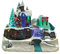 hellum LED Weihnachtsdorf mit fahrendem Zug, Bergdorfszene im Fiberoptikstil, Weihnachtsdeko innen batteriebetrieben mit bunte Beleuchtung 3xAA 22x14x19cm 524390