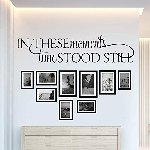 Wandaufkleber, Zitate in These Moments Time Stood Still, Familie, inspirierende Zitate, Wandkunst, Buchstaben, Bilderrahmen, Wanddekoration (8 x 34 W, mattes Schwarz)