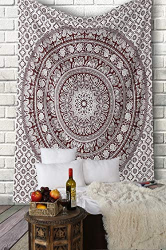 RAJRANG Mandala Stoff Tapisserie Dekorative Strandtuch Hippie Tapisserie Elefant Wurf Tapisserie 213x137 cm Kastanienbraun