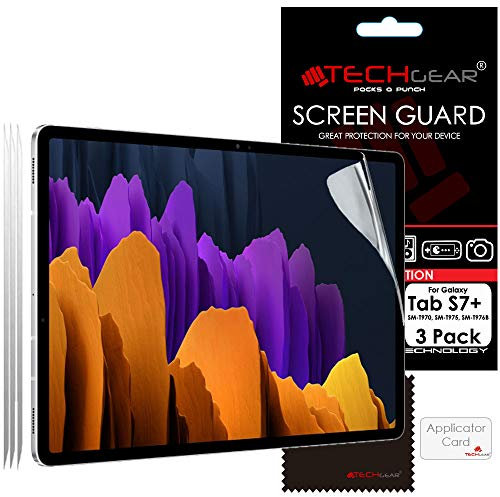 TECHGEAR 3 Pack Galaxy Tab S7 Plus / S7+ 12.4 Screen Protectors (SM-T970 / SM-T975), Ultra CLEAR Screen Protector Guard Cover Designed for Samsung Galaxy Tab S7 Plus / S7+ 12.4