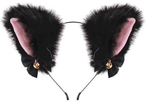 BOYATONG Katzenohren Haarreif,Katze Ohr Stirnband,Neko Ears Clip,Cat Ears Cosplay,Fuchs Ohren Cosplay Haarreif Mädchen Damen und Kinder(Schwarz+Pink)