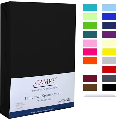 Camry Spannbettlaken 120x200cm - 130x200cm Schwarz Baumwolle Bettlaken Jersey Spannbetttuch Oeko-Tex 100