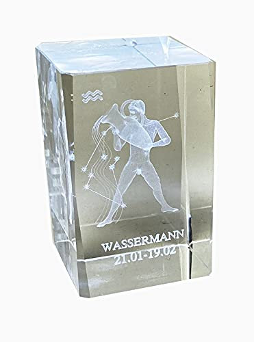 WASSERMANN 3D Glas Kristall Quader XL Sternzeichen im Hochformat - von WWW.Vienna-Fashion.at - Wien Österreich Austria - Setzkasten Deko Vitrine (Wassermann)