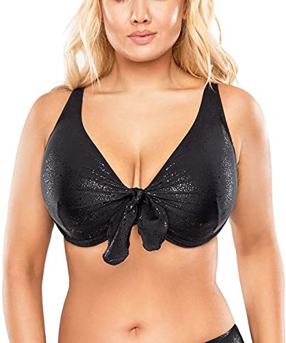 VIVISENCE Bikini Oberteil Damen Bademode Bikini BH Starker Halt 3202, Schwarz Glänzend,80C
