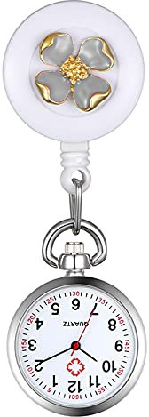 Avaner Krankenschwesteruhr graue Blume Pflegeruhr FOB Analog Quarzwerk pulsuhr Ansteckuhr Unisex Silver schwesternuhren mit Pin/Clip Set ausziehbar Arzt Doktor Medical Taschenuhr