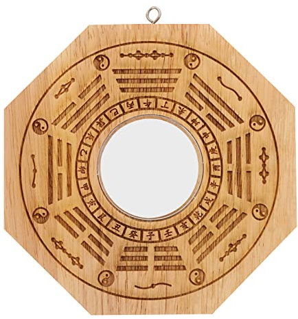 BESPORTBLE Chinesischer Feng Shui Bagua Spiegel: Konvex Wand Holzspiegel Konvexer/Konkaver Spiegel Wandspiegel Deko Anhänger Ornamente für Reichtum Exorzismus Wohnzimmer Wanddeko Fensterdeko Türdeko