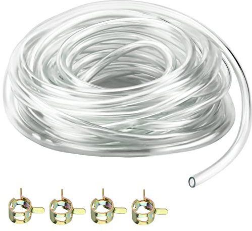 KINGOZOYI 5M Tube Pvc Silicone, Tuyau Transparent de Pression 8mm ID x 11mm OD Tuyau D'Oxygène D'Aquarium Tuyau de Carburant, Tuyau D'Huile, avec 4 Colliers de Serrage