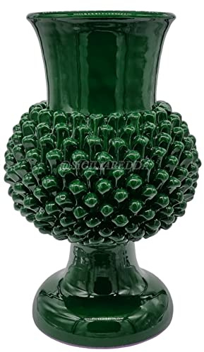 Sicilia Bedda - VASO PIGNA SICILIANA CON ALZATA PER PIANTE O FIORI - Novità Artigianato Siciliano - Prodotto in Ceramica di Caltagirone H 37 CM (Verde)