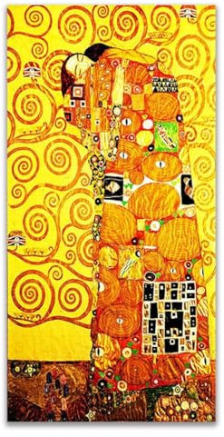 HOLEILUCK Kuss Lebensbaum Gustav Klimt Poster und Drucke Wandkunst Bild Leinwand Gemälde für Wohnzimmer Flur Dekor Cuadros 45x100cm(18x40in) Mit Rahmen