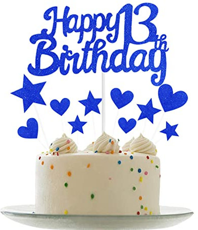 Personalised Happy 13th Birthday Cake Toppers Dark Blue Cake Decorations for Girls Boys 13th Birthday Cake Cupcake Topper, Glitter Cakes Decoration for 13 Birthday Anniversary Party Supplies